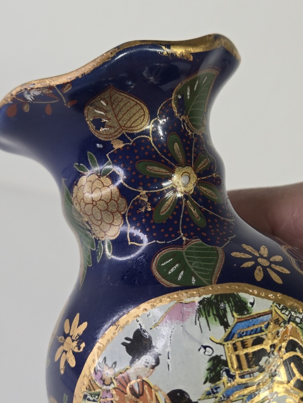 VTG Japanese Satsuma Style Vase Cobalt Blue Gold Hand Painted Geisha Moriage‎ - Picture 17 of 17